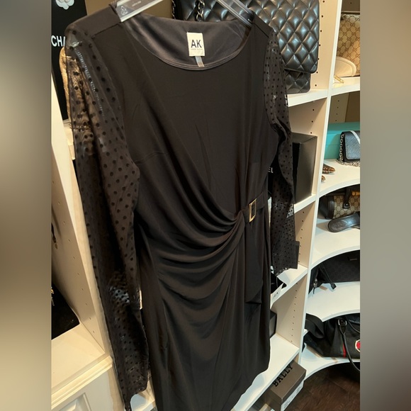 NWT Anne Klein Black bateau neck cocktail dress with illusion sleeves Sz10 - Picture 4 of 12
